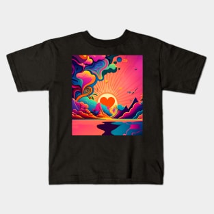 Peace and Love: Harmonious Sunset on a Dark Background Kids T-Shirt